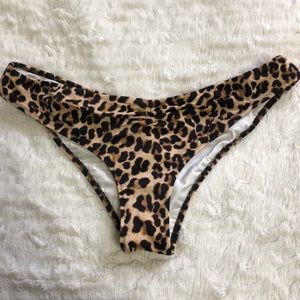Rouched front and back cheetah print bikini bottom